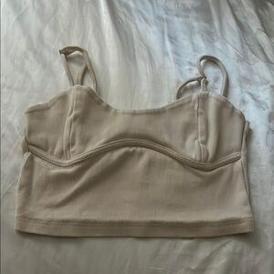 Cream Ribbed Crop Top